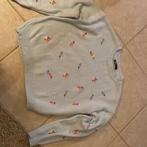 Floral Embroidered Sweater - Light Blue